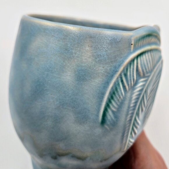 Vintage Beswick England 1072 Tropical Palm Tree Decorative Vase Aqua Blue Teal - Picture 9 of 11